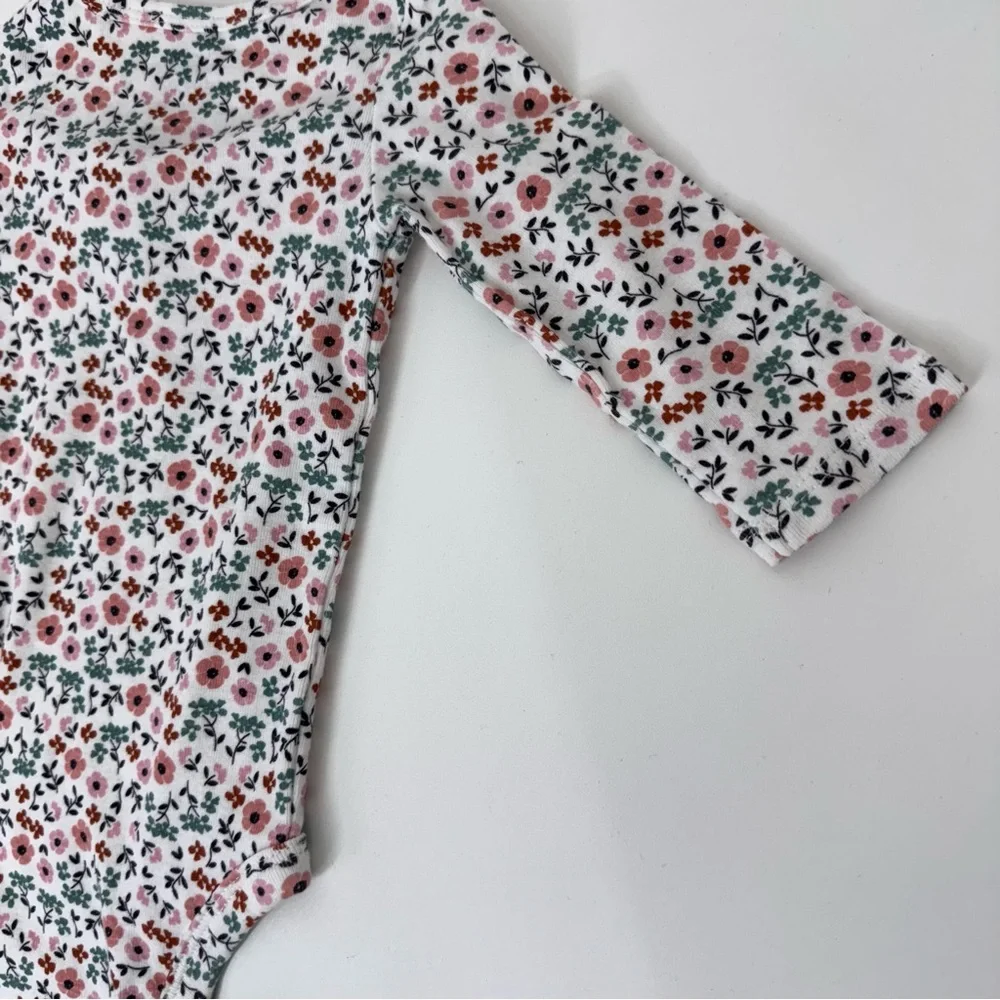 Carter’s Child Of Mine Pink Green White Boho Floral Ruffle Long Sleeve Bodysuit